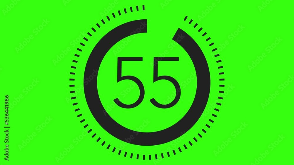 60 seconds (1 minute) dashed line circle countdown timer. Black on Green Screen Chroma Key. Stylish simple design. Vehicle or machine part concept