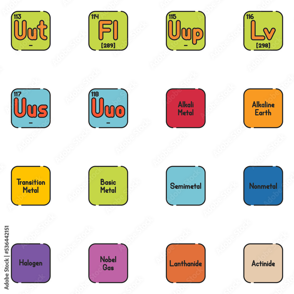 Periodic Table Filled Line Icon Set Periodic Table Filled Line Icon Set