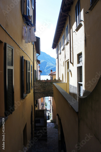 Narrow streets of Italian towns on the shores of Lake Como.