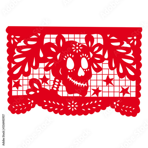 Papel picado rojo con calavera