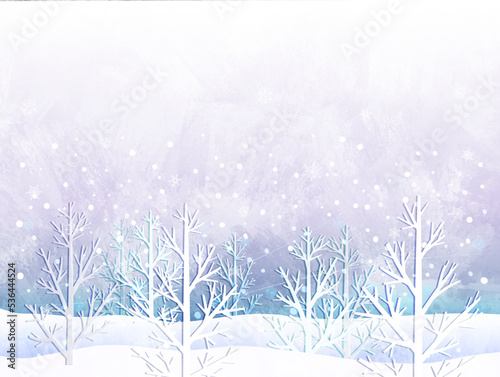 森の雪景色の背景イラスト