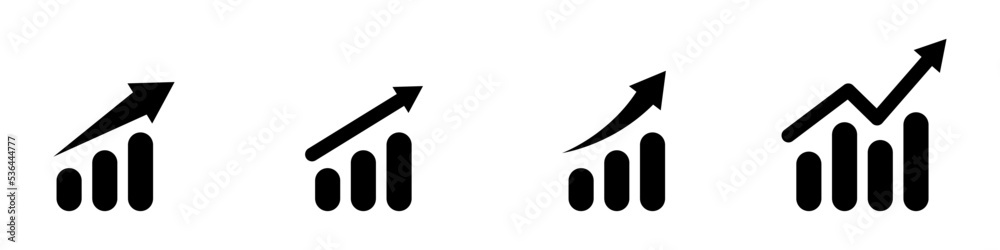 Conjunto de iconos de barras de estadísticas de analíticas de negocio. Ventas, ganancias, finanzas, análisis. Ilustración vectorial