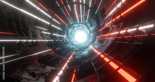 abstract background using a hallway shape with a cube-like texture such as a window and a red-white laser method, 3d rendering, and 4K size