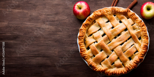 Homemade Apple Pie on Wood Background