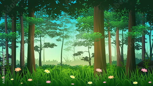 Beautiful Deep Tropical Rain Forest Clearing, nature landscape vector illustration
