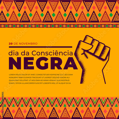 Dia da Consciência Negra banner black hand african pattern post template photo