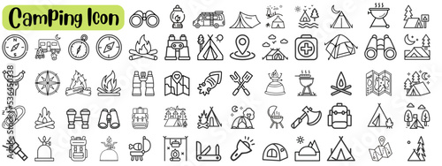 Set of camping icon collection with editable stroke.
