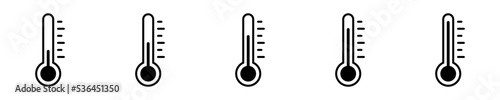 Conjunto de iconos de termómetro. Diferentes escalas de temperatura. Cálido y frío. Ilustración vectorial