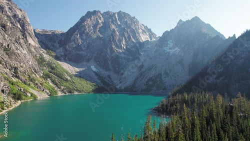 Rising Aerial Reveal of Colchuck Lake in leavenworth Washington