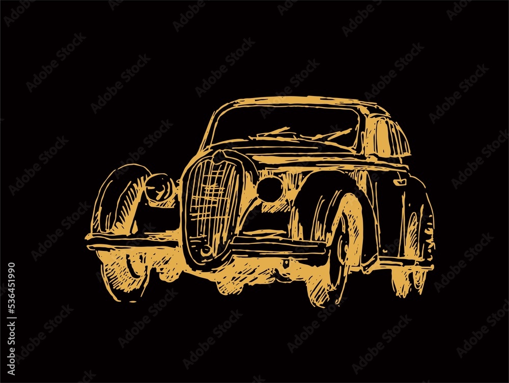 old car of ink and gold on black 
