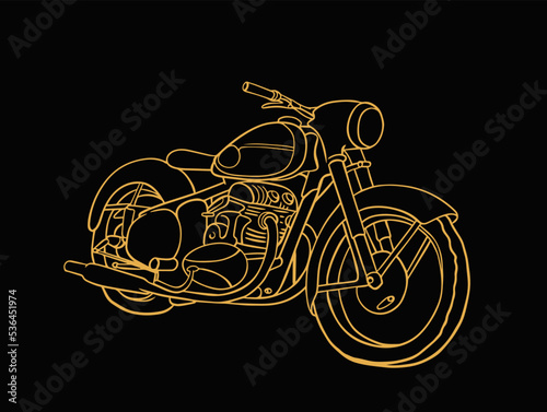 old motor bike of drawing ink and gold for poster vintage