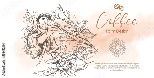 coffee picker of ink and watercolor illustration for label packaging design and advertising banner