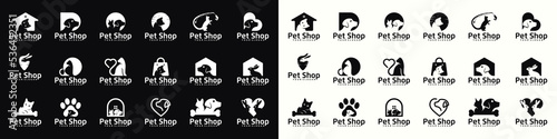 collection of pet houses Dog cat logo vector design templates Linear style. Veterinary clinic logotype concept outline icon.