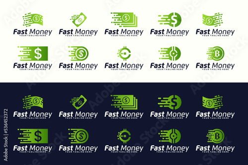 Vector collection of Fast Coin Logo design concept, Fast Cash logo template, digital money, fast payment Money logo design