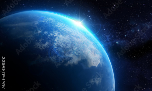 Earth planet in deep space. Outer dark space wallpaper © Vuang