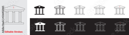 Title: Bank Icon, icon of court building, Bank building sign icons, federal governance, courthouse, icon, building government or capitol, thin line symbol 