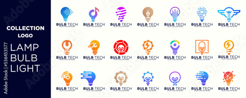 a collection of bulb logo design inspirations, lights, ideas, logo technology