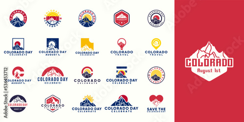 collection of mountains logo designs for colorado day commemoration, colorado memorial day, holiday, colorado travel