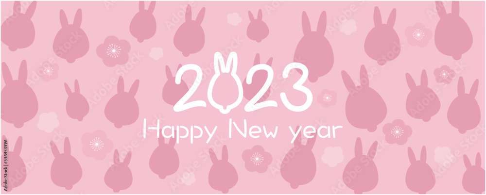 2023 New year decoration illustration. Happy new year lettering decoration with rabbit zodiac symbol number. Chinese and asian new year illustration. Vector illustration.