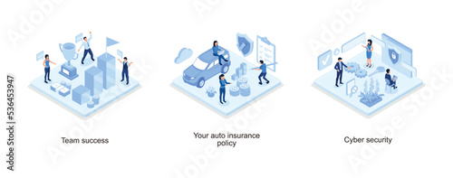Success concept banner, Man Character Signing Car Insurance Policy Form, Personal Information and Data Safety, isometric vector modern illustration
