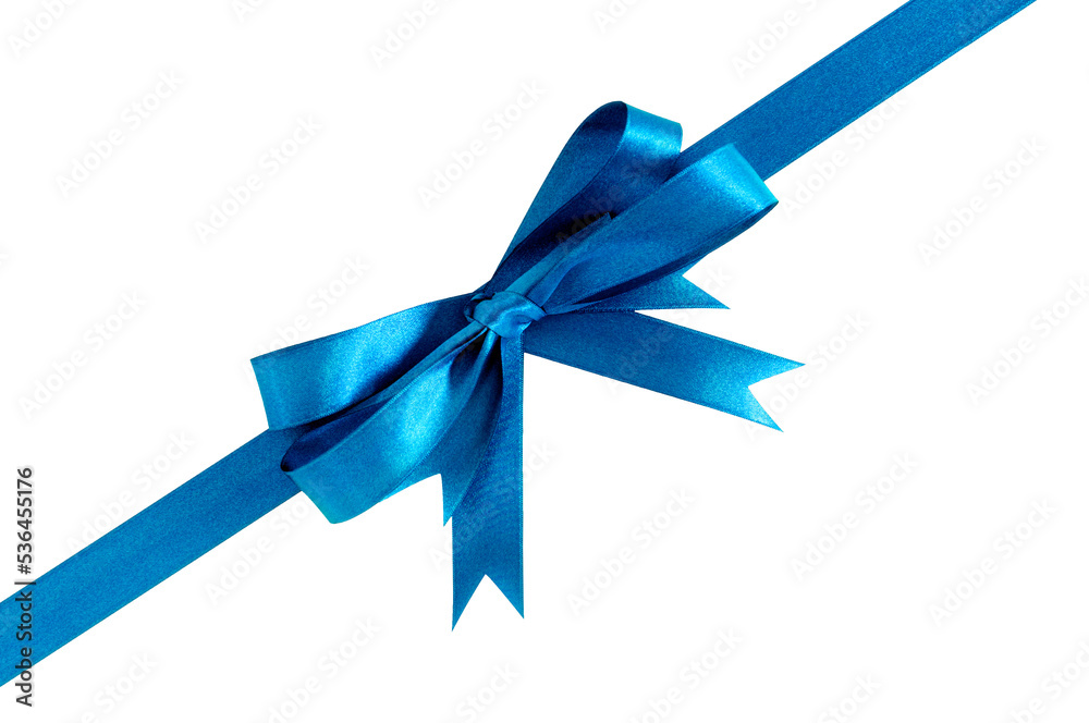 Diagonal blue ribbon and bow tied corner angle isolated transparent background photo PNG file Diagonal blue ribbon and bow tied corner angle isolated transparent background photo PNG file