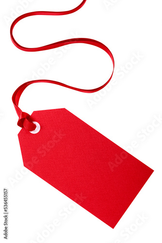 Red gift tag ribbon blank isolated transparent background photo PNG file