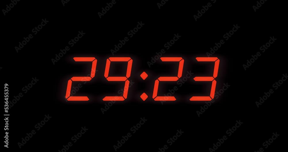 Simple 35 seconds digital alarm clock countdown timer. Red digits on black screen. Simple 35 seconds digital alarm clock countdown timer. Red digits on black screen.