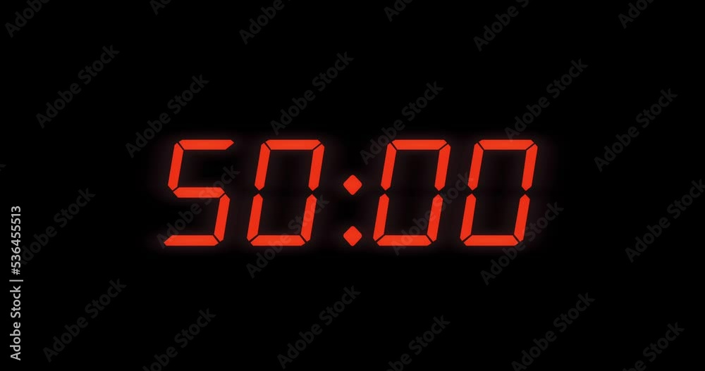 Simple 55 seconds digital alarm clock countdown timer. Red digits on black screen. Simple 55 seconds digital alarm clock countdown timer. Red digits on black screen.