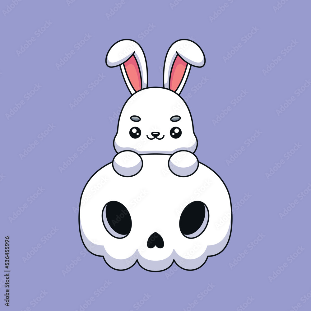 cute skull rabbit halloween cartoon mascot doodle art hand drawn ...