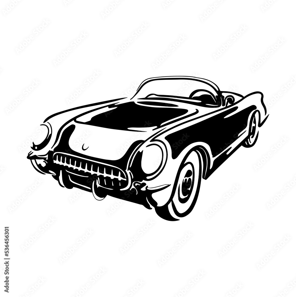vintage car isolated on white of  ink drawing for poster