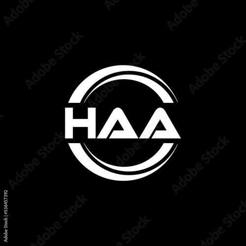 HAA letter logo design with black background in illustrator, vector logo modern alphabet font overlap style. calligraphy designs for logo, Poster, Invitation, etc.