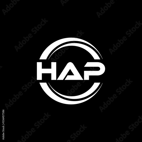 HAP letter logo design with black background in illustrator, vector logo modern alphabet font overlap style. calligraphy designs for logo, Poster, Invitation, etc.