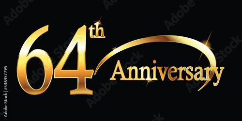 64th Anniversary celebration. Gold Luxury Banner of 64th Anniversary celebration. sixty-fourth celebration card. Vector anniversary