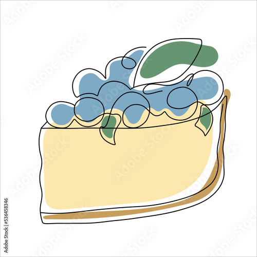 cute cheesecake with blueberries and mint in cartoon stylized style vector