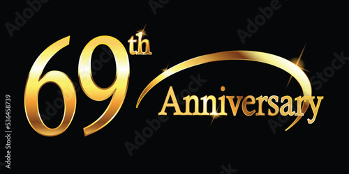 69th Anniversary celebration. Gold Luxury Banner of 69th Anniversary celebration. sixty-nine celebration card. Vector anniversary