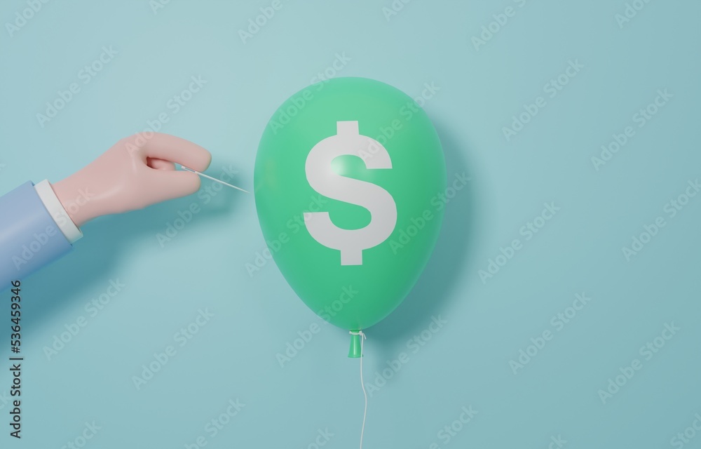 Hand trying to deflate inflation balloon with needle, monetary policy ...