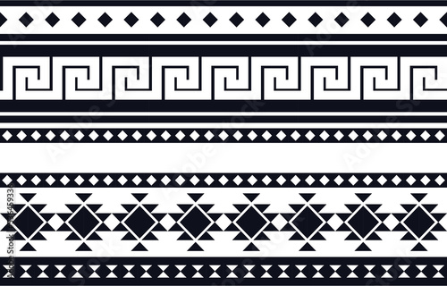 Ethnic patterns. Aztec seamless geometric pattern on white back. Designed for bakcground borders or frames.