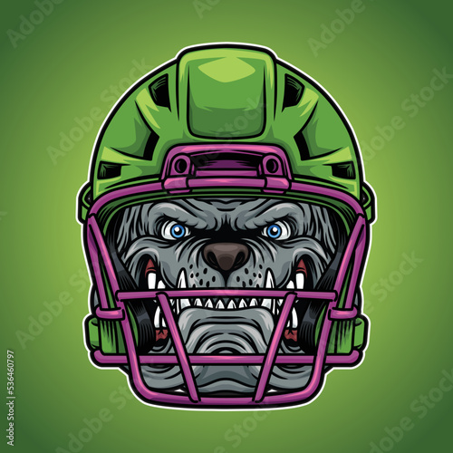 Bulldog Head Mascot With American Football Helmet photo