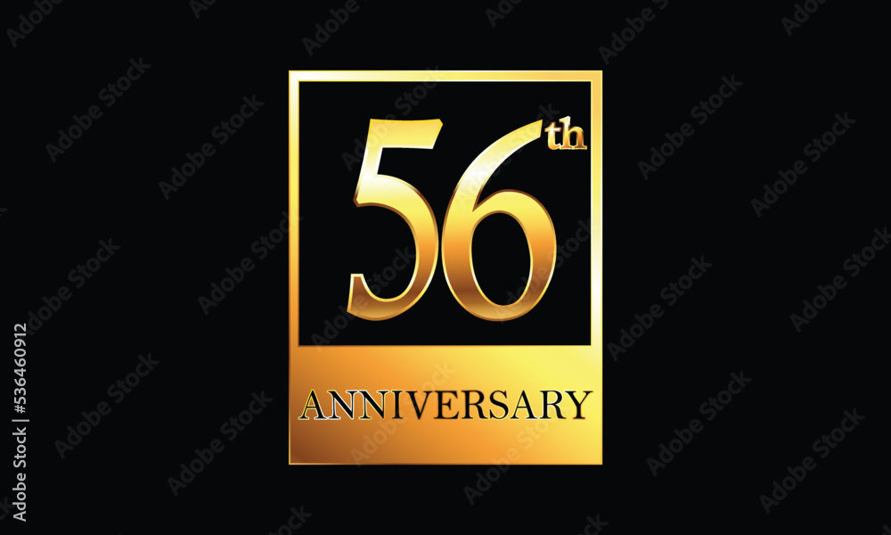 56 year anniversary celebration in golden rectangle. 56th Anniversary celebration. Gold Luxury Banner of 56th Anniversary celebration. Fifty-sixth celebration card. Vector anniversary 56 year anniversary celebration in golden rectangle. 56th Anniversary celebration. Gold Luxury Banner of 56th Anniversary celebration. Fifty-sixth celebration card. Vector anniversary