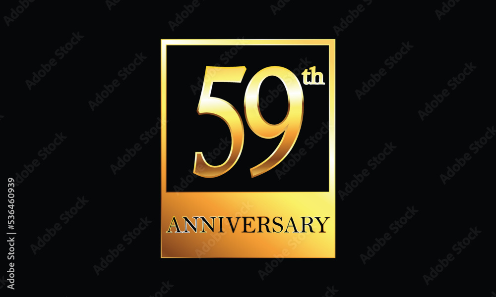 59 year anniversary celebration in golden rectangle. 59th Anniversary celebration. Gold Luxury Banner of 59th Anniversary celebration. fifty-nine celebration card. Vector anniversary