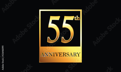 55 year anniversary celebration in golden rectangle. 55th Anniversary celebration. Gold Luxury Banner of 55th Anniversary celebration. First celebration card. Vector anniversary
