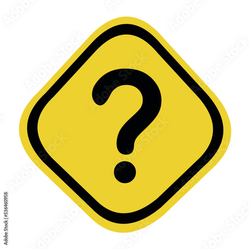 Vector illustration of yellow and black rhombus shaped traffic signaling, with a question mark photo