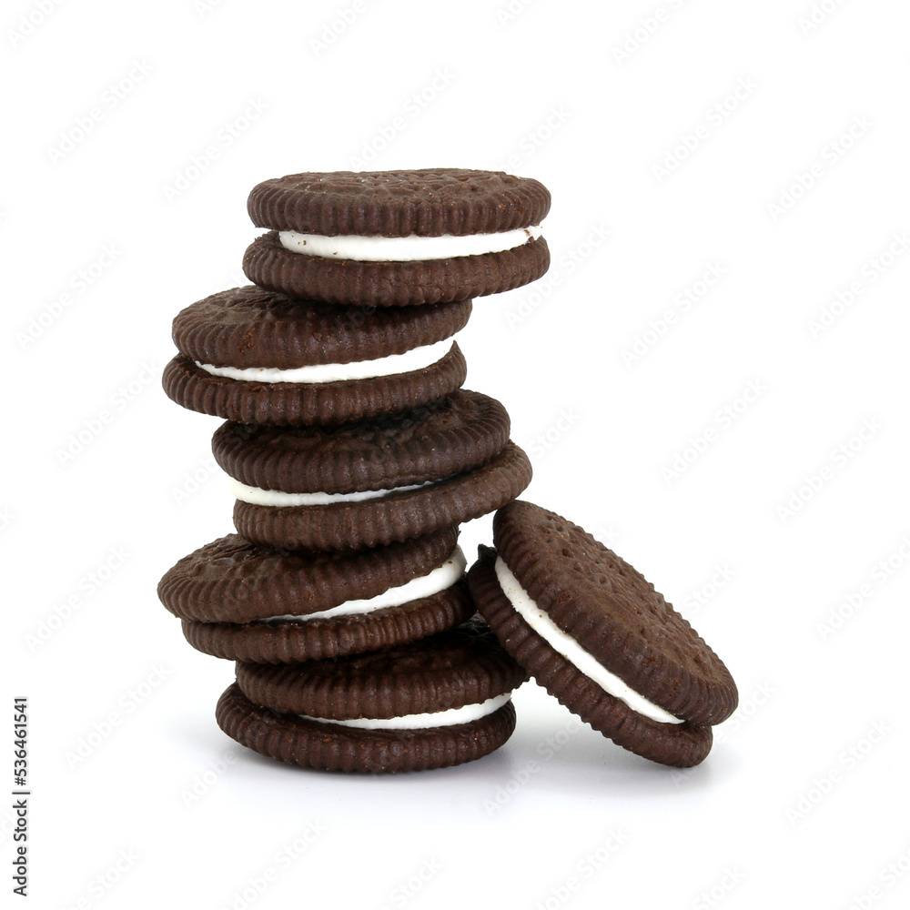 cookies chocolate with cream filling between isolated on white background cookies chocolate with cream filling between isolated on white background