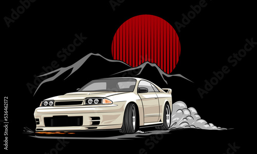 JDM car drifting illustration. Fit for t-shirt and poster. This illustration is designed for jdm car lovers. Automotive art collection photo