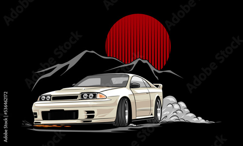 JDM car drifting illustration. Fit for t-shirt and poster. This illustration is designed for jdm car lovers. Automotive art collection