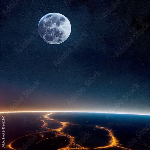 Full moon in night sky. Beautiful background with moon Digital art