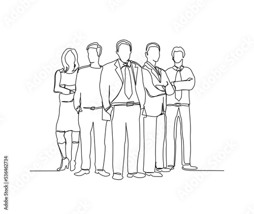 Continuous line art drawing of businessman and businesswoman standing together. business people single line art drawing vector illustration.