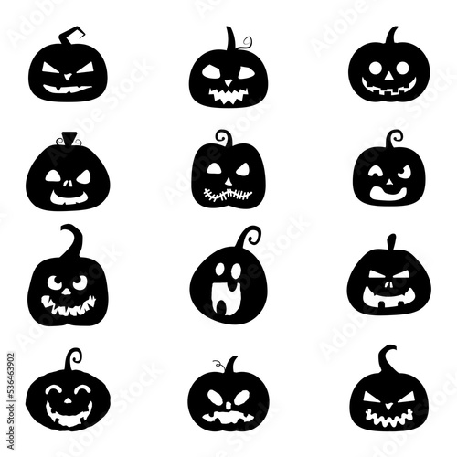 Vector Collection of Halloween pumpkin silhouette isolated on white background