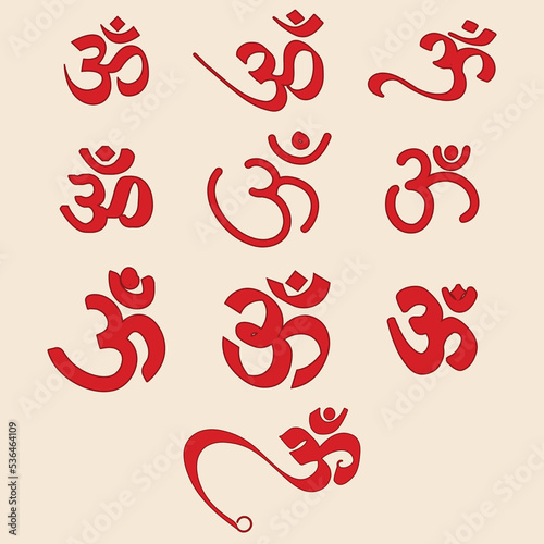 Om Hindu Symbol Set of 10 Vector Illustration Design Can be Use To Print On Poster, banner, Stickers, Wallpapers, Temple, House Wall Vector Symbols