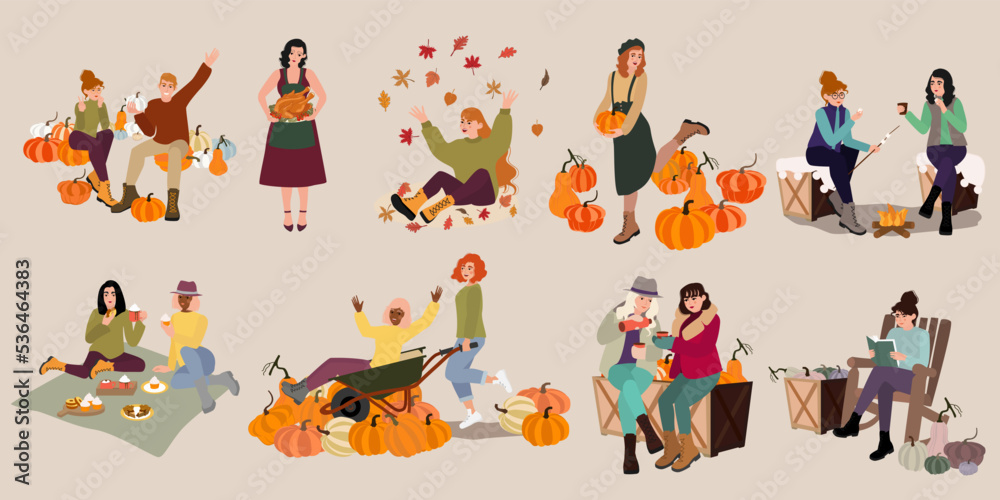 People outdoor in the autumn park fall activities People outdoor in the autumn park fall activities